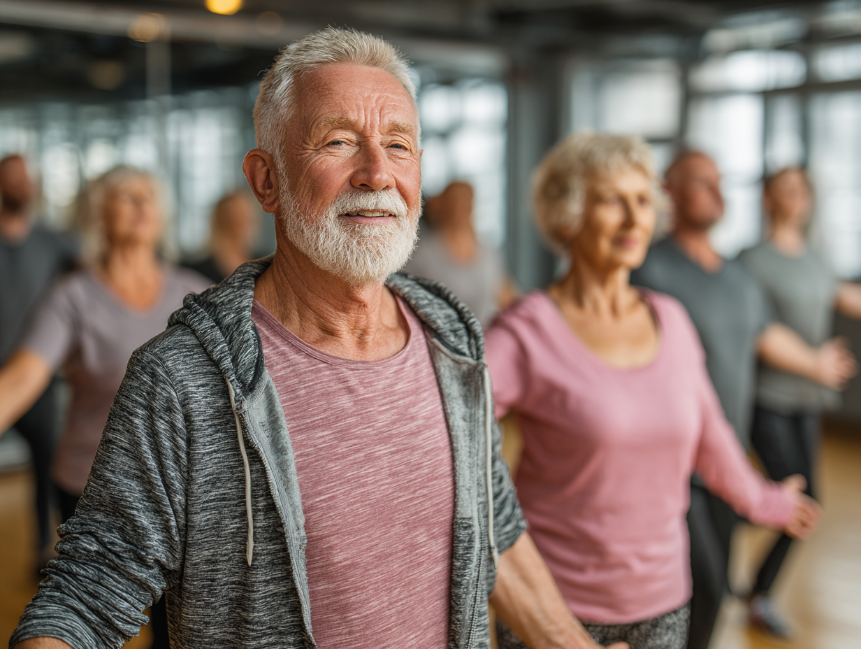 Активні старші люди під час групового тренування